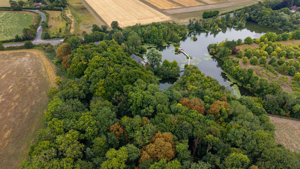 An aerial view of the grounds